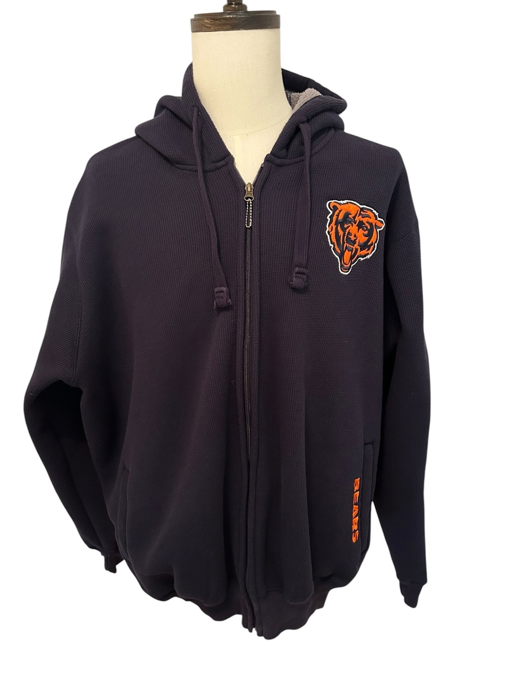 CHICAGO BEARS Sherpa Lined Waffle Knit Full Zip Hoodie XXL NFL G-III